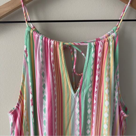 Southern Tide Smocked Waist Mini Dress Colorful spaghetti strap tie bow keyhole - Picture 4 of 11